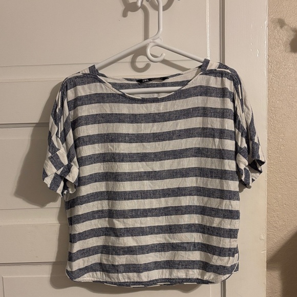 Zara Navy and White Striped Blouse - Picture 1 of 4